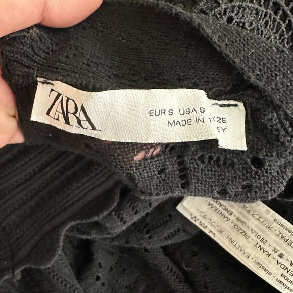 2/$30 ZARA Frill Sleeve Crochet Lace Blouse Black Small #A0670 - Picture 5 of 8